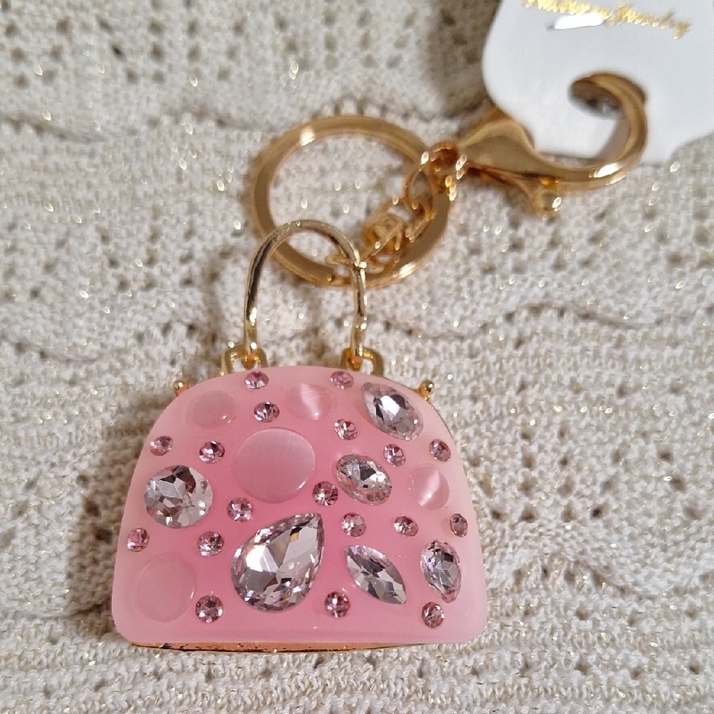 Pink and Gold Keychain with Rhinestones